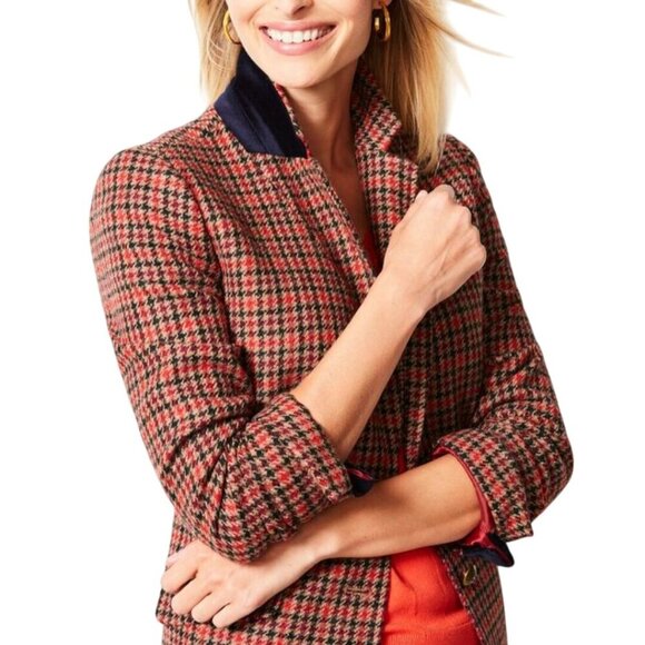 Talbots NWT Shetland Aberdeen Plaid Wool Blend Blazer Red Tan Navy Size 8p - Picture 5 of 10